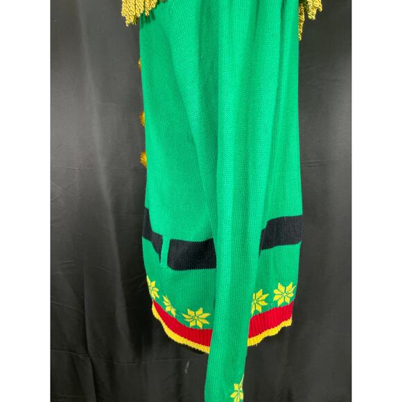 Ugly Elf Christmas Sweater, Blizzard Bay, Pom Poms, Tassels & Belt, Large - Picture 6 of 10